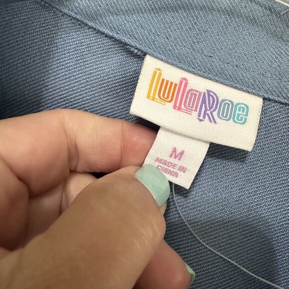 LuLaRoe Abigail Shacket Jacket M Blue Button Front Trendy Longline Travel NWOT - Picture 4 of 10
